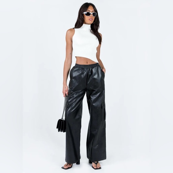 Lista Faux Leather Elastic Pocket Pants Black - Picture 2 of 10
